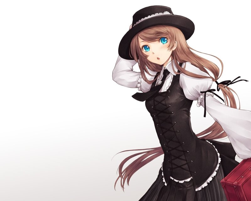 Anime Girl in Hat — Black, Playful