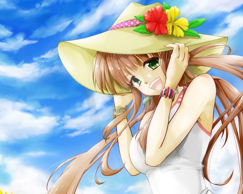 Anime Girl in Hat — Blue, Bright