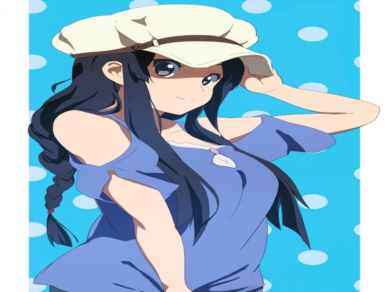 Anime Girl in Hat — Blue, Cheerful