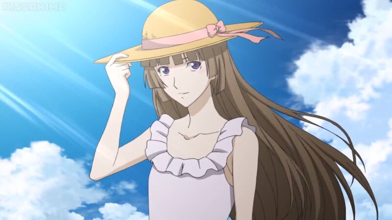 Anime Girl in Hat — Blue, Serene, Afternoon, Dress, Clouds