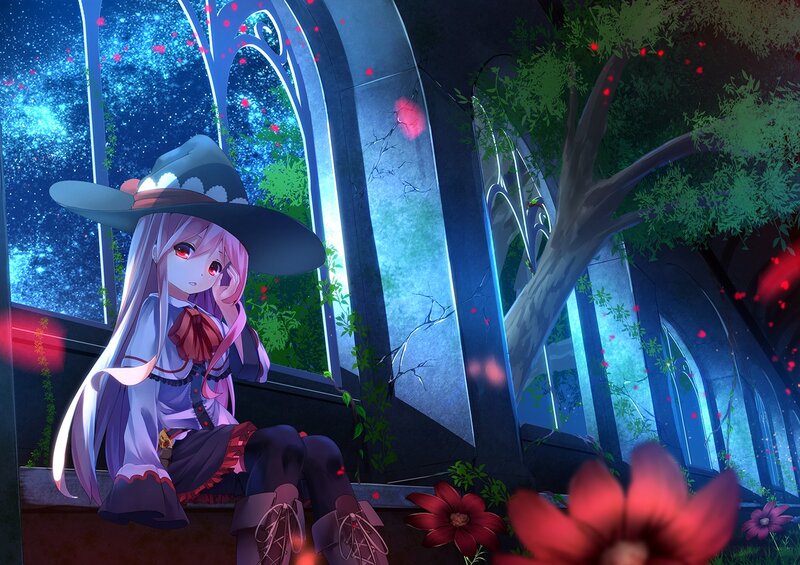 Anime Girl in Hat — Blue, Serene, Night