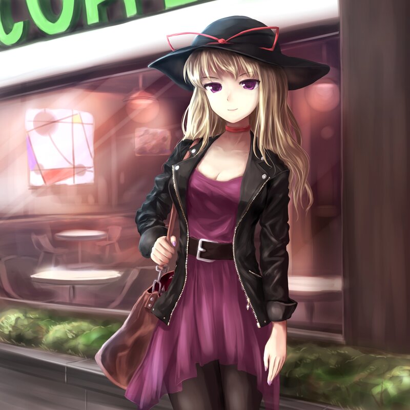 Anime Girl in Hat — Purple, Calm