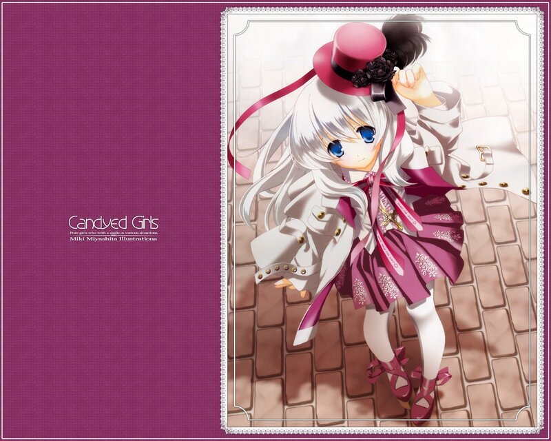 Anime Girl in Hat — Purple, Playful, Illustration