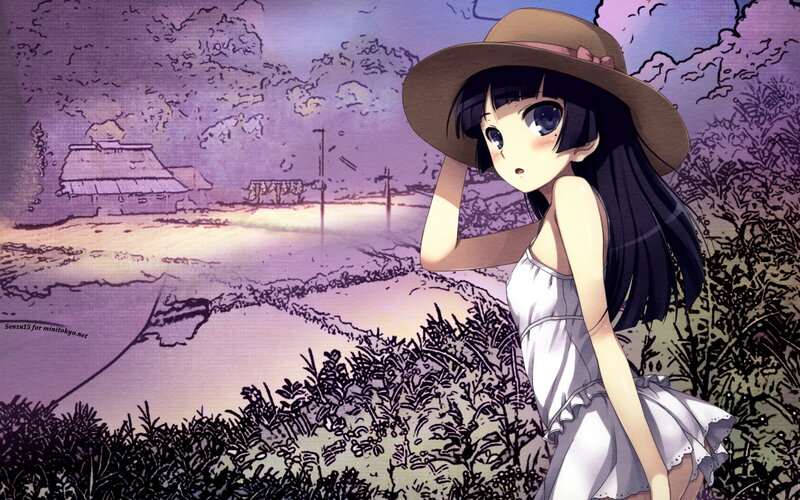 Anime Girl in Hat — Purple, Serene, Sunset