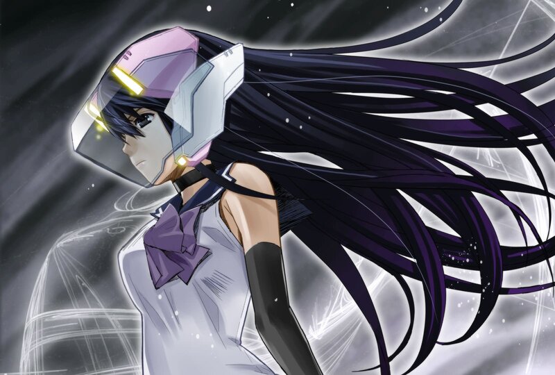 Anime Girl in Helmet — Black, Dramatic, Night