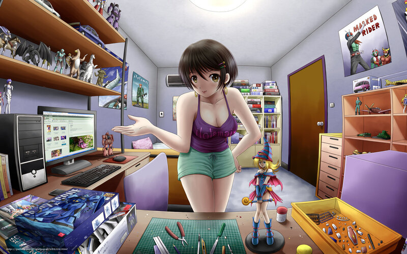 Anime girl in hobby room