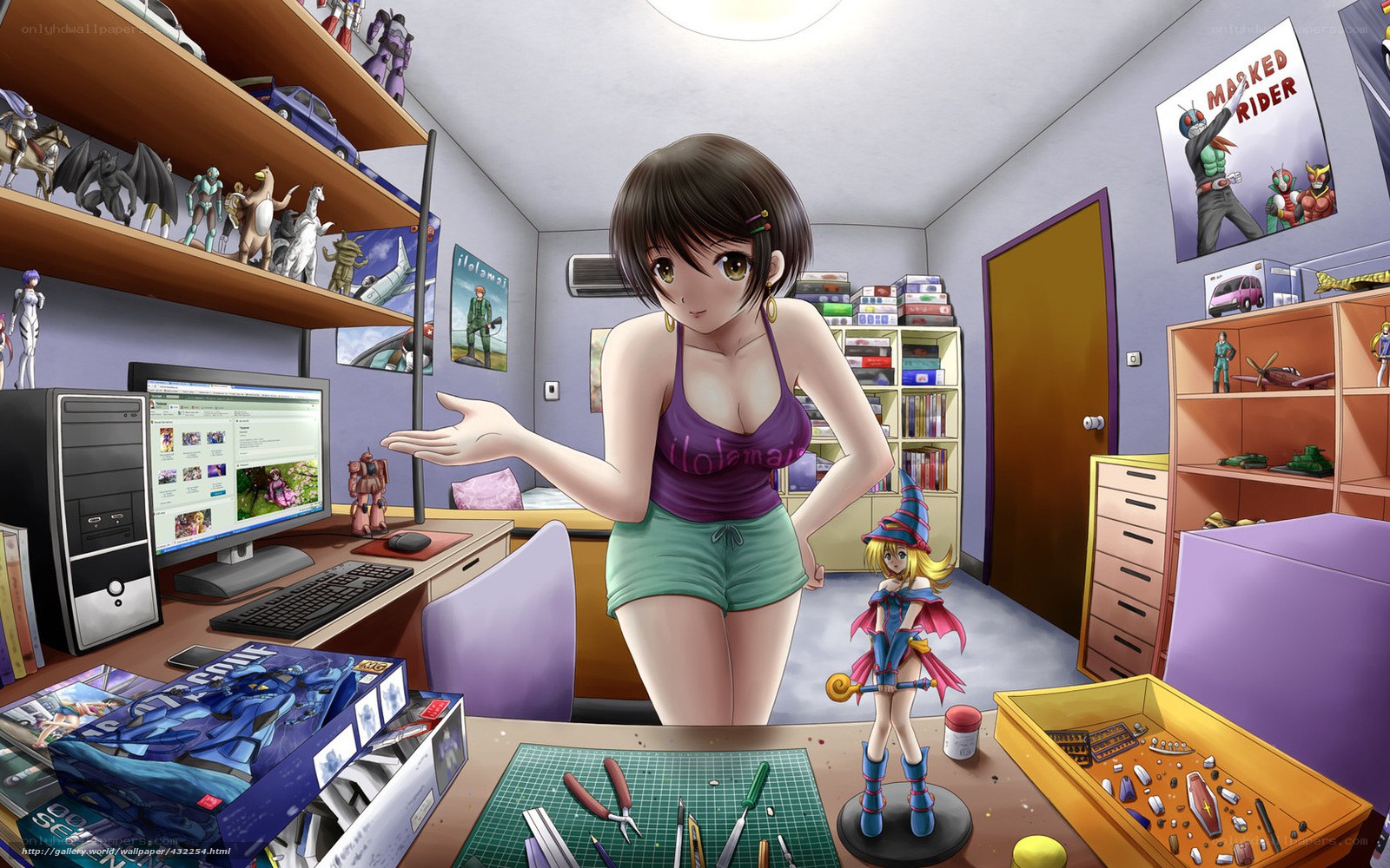 Anime girl in hobby room