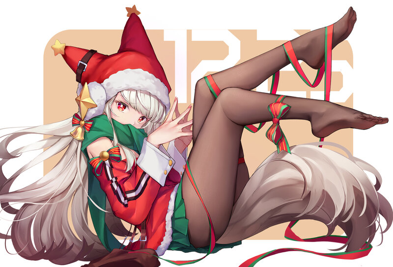 Anime Girl in Holiday Outfit — Red, Festive