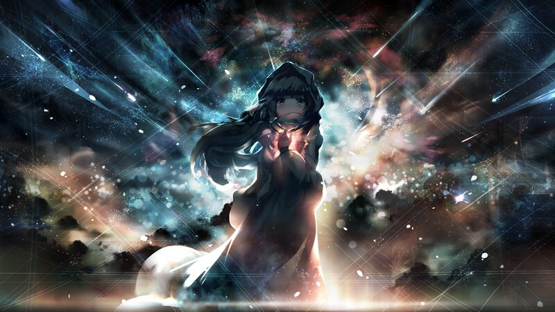 Anime Girl in Hooded Cloak — Blue, Dramatic