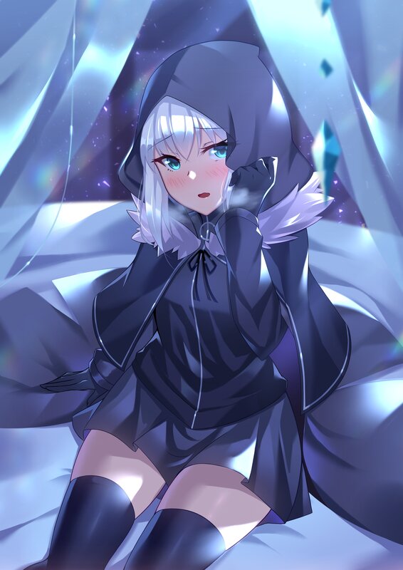 Anime Girl in Hooded Cloak — Purple, Dramatic, Digital Art