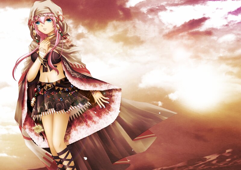 Anime Girl in Hooded Cloak — Red, Dramatic