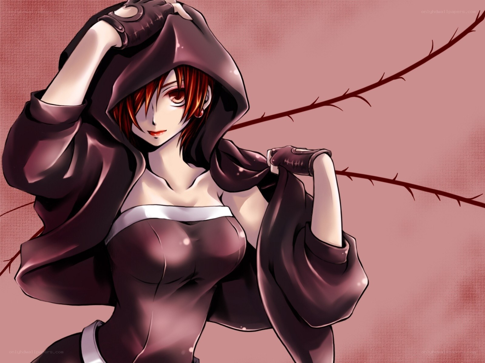 anime girl in hooded cloak