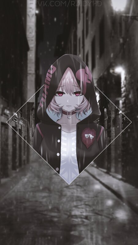 Anime Girl in Hoodie — Black, Dark, Mysterious