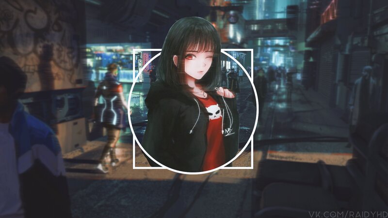 Anime Girl in Hoodie — Black, Dramatic, Night, Digital Art