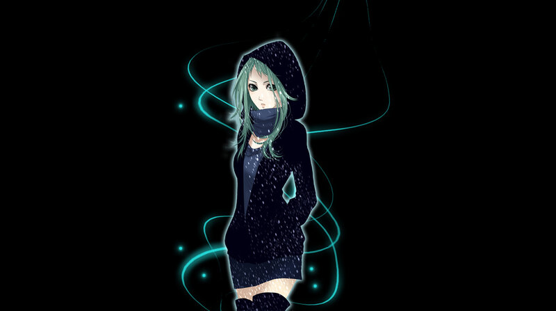 Anime Girl in Hoodie — Black, Mysterious