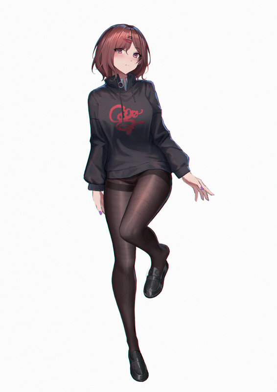 Anime Girl in Hoodie — Black, Neutral, Digital Art