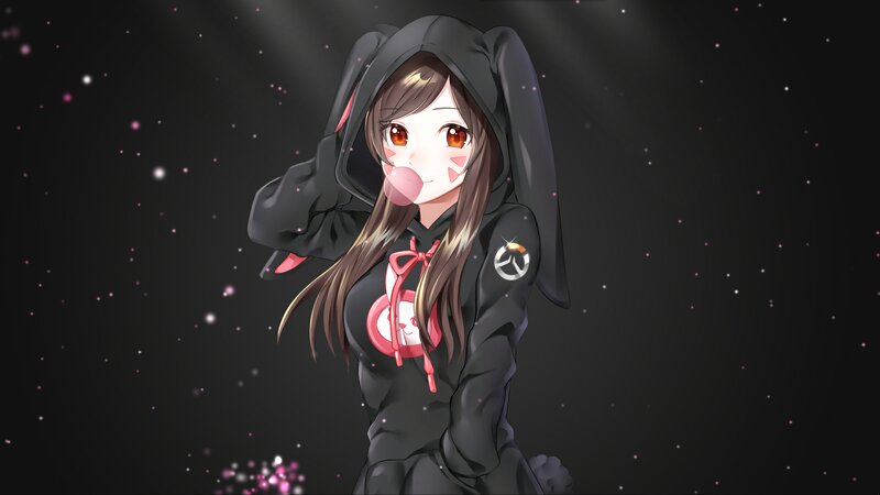 Anime Girl in Hoodie — Black, Playful, Night