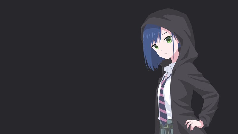 Anime Girl in Hoodie — Black, Serious