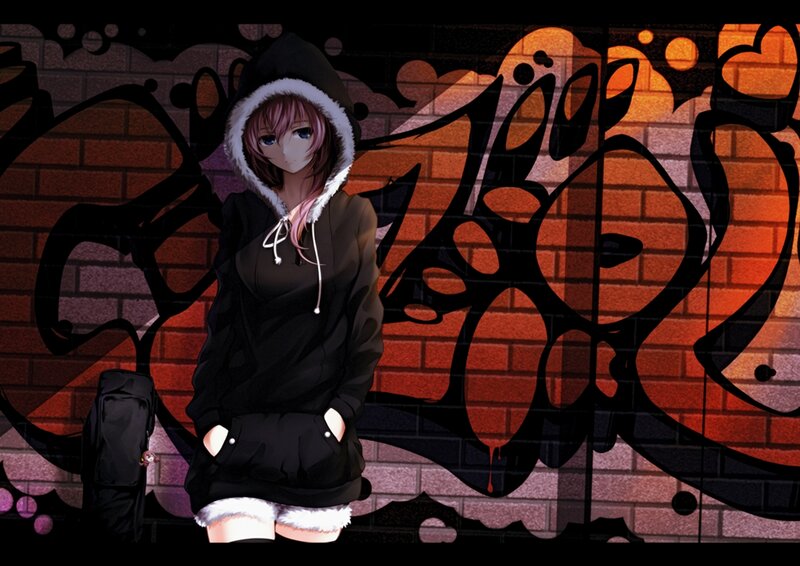 Anime Girl in Hoodie — Black, Urban