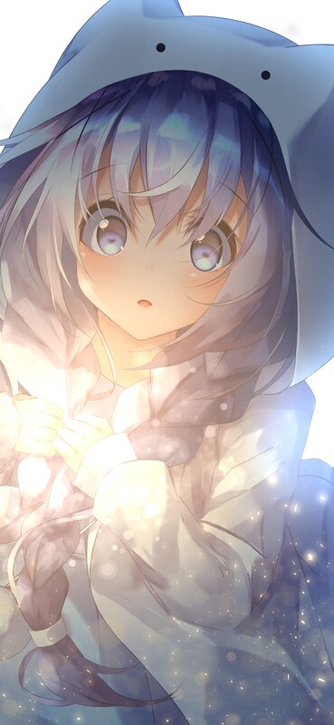 Anime Girl in Hoodie — Blue, Dreamy