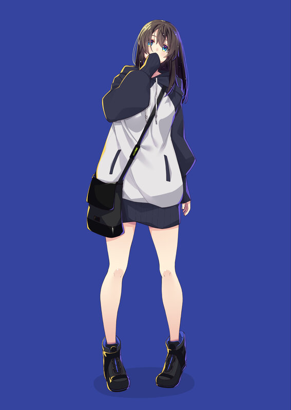 Anime Girl in Hoodie — Blue, Neutral, Digital Art