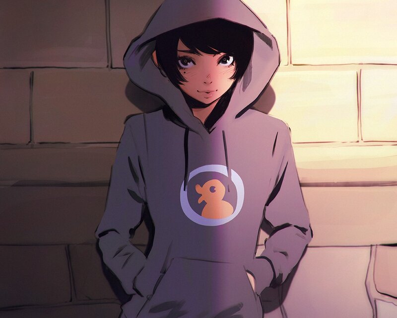 Anime Girl in Hoodie — Gray, Calm