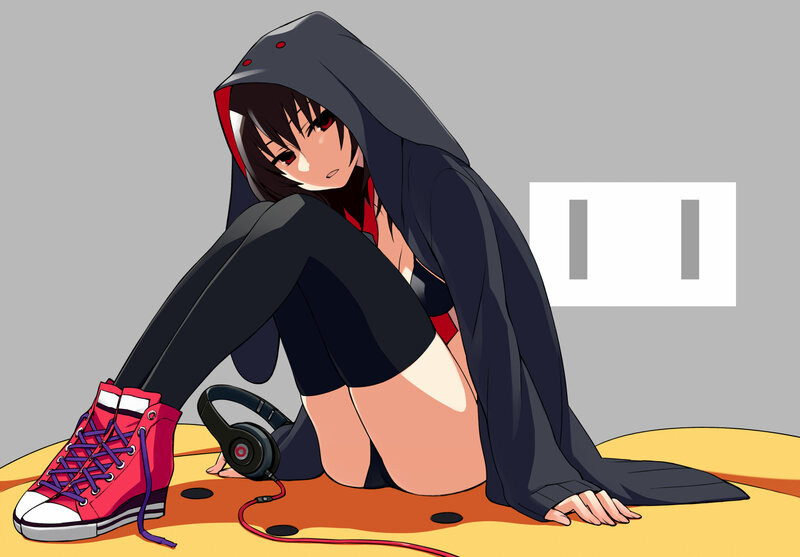 Anime Girl in Hoodie — Gray