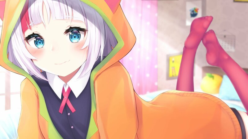 Anime Girl in Hoodie — Orange, Playful