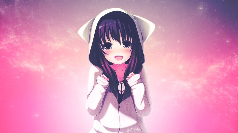 Anime Girl in Hoodie — Pink, Dreamy