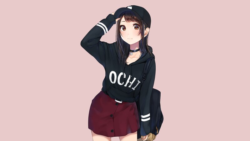 Anime Girl in Hoodie — Pink, Neutral