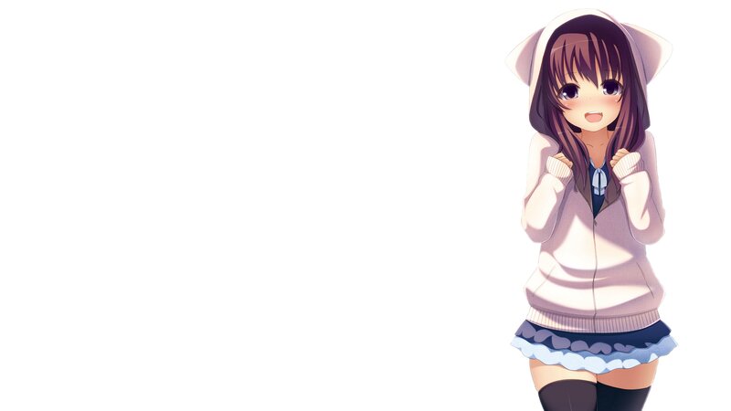 Anime Girl in Hoodie — White, Cheerful