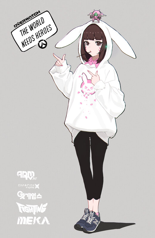 Anime Girl in Hoodie — White, Playful