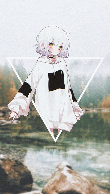 Anime Girl in Hoodie — White, Serene, Autumn