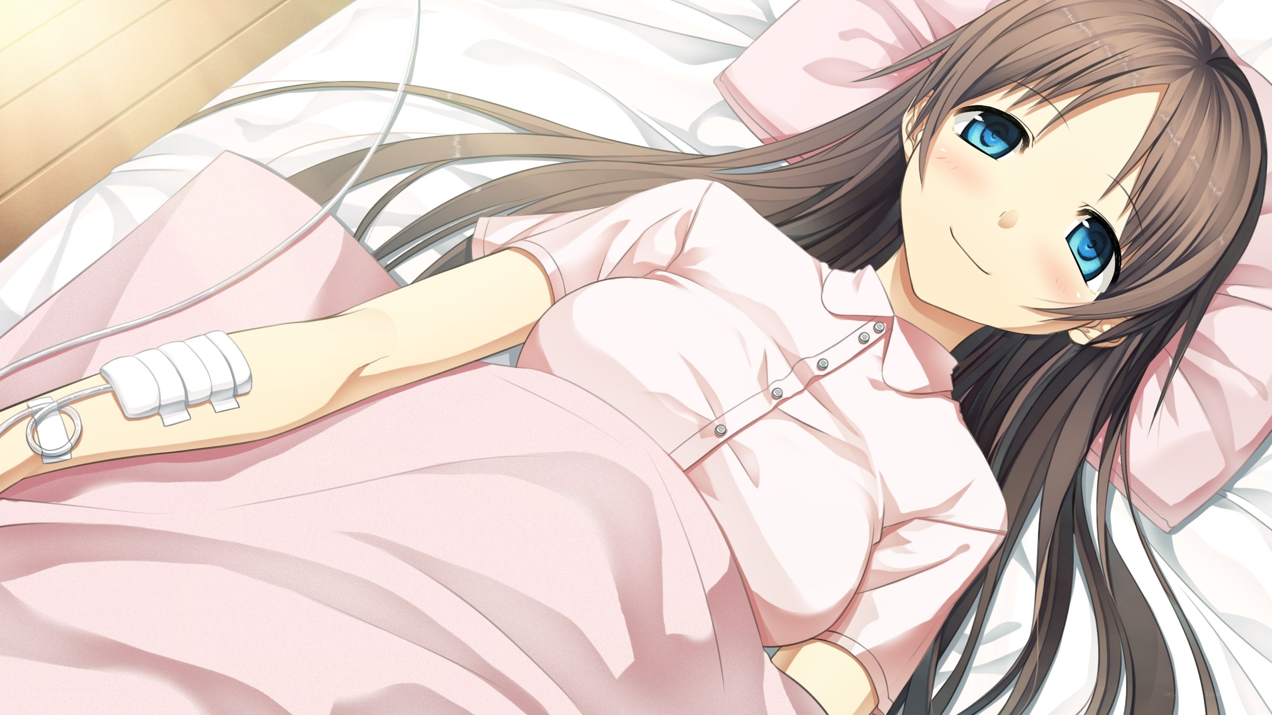 Anime girl in hospital bed