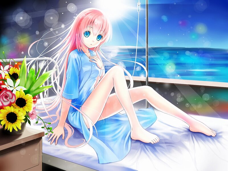Anime girl in hospital bed