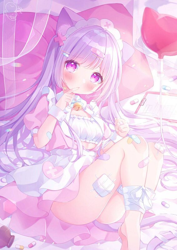 Anime Girl in Hospital Bed — Pink, Dreamy