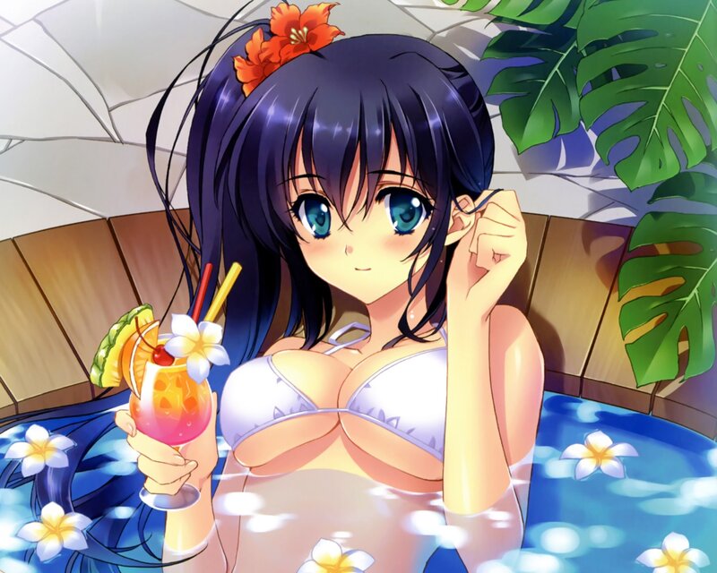 Anime girl in hot tub