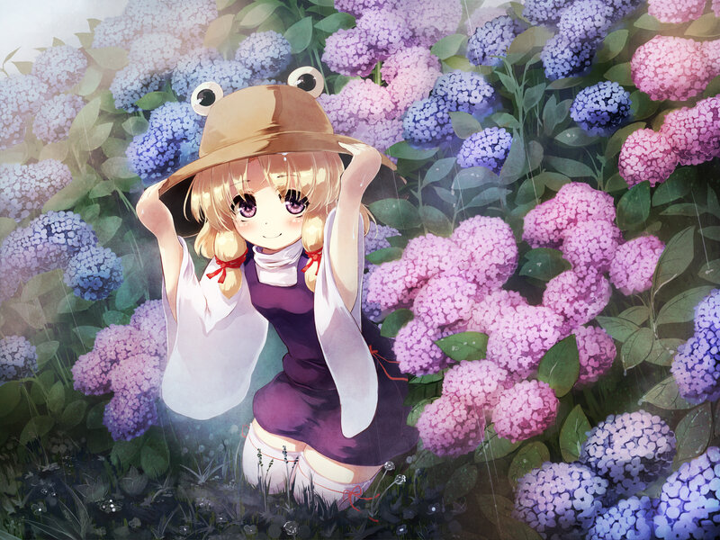 Anime Girl in Hydrangeas — Purple
