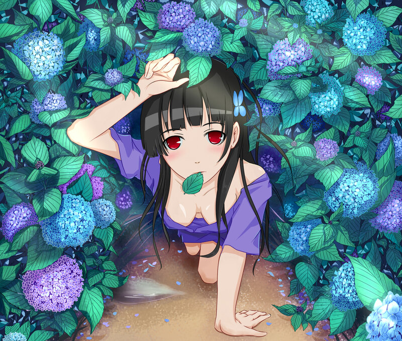 Anime Girl in Hydrangeas