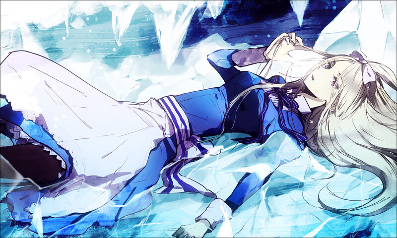 Anime Girl in Ice — Blue, Dramatic, Digital Art