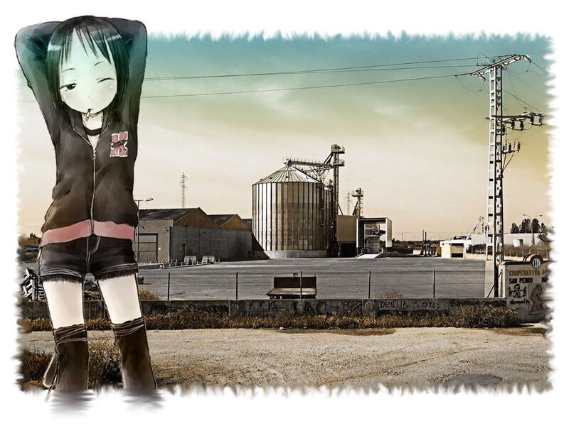 Anime girl in industrial area