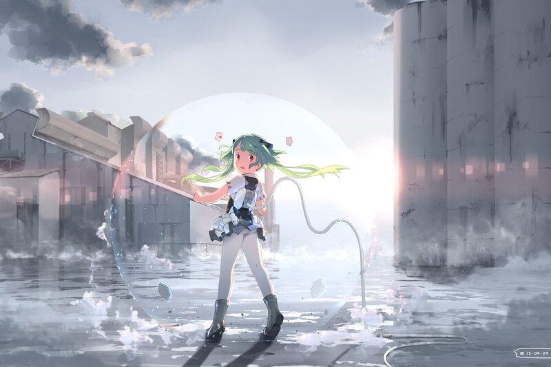 Anime girl in industrial zone
