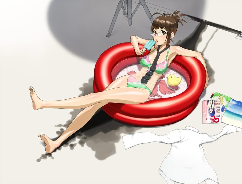 Anime girl in inflatable pool