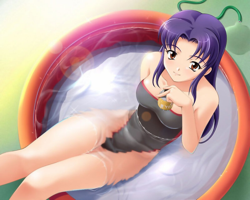 anime girl in inflatable pool