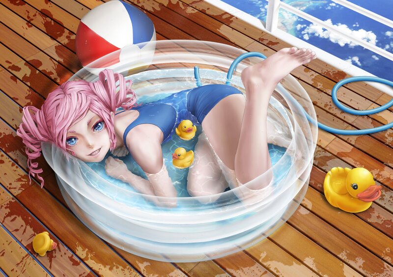 Anime girl in inflatable pool