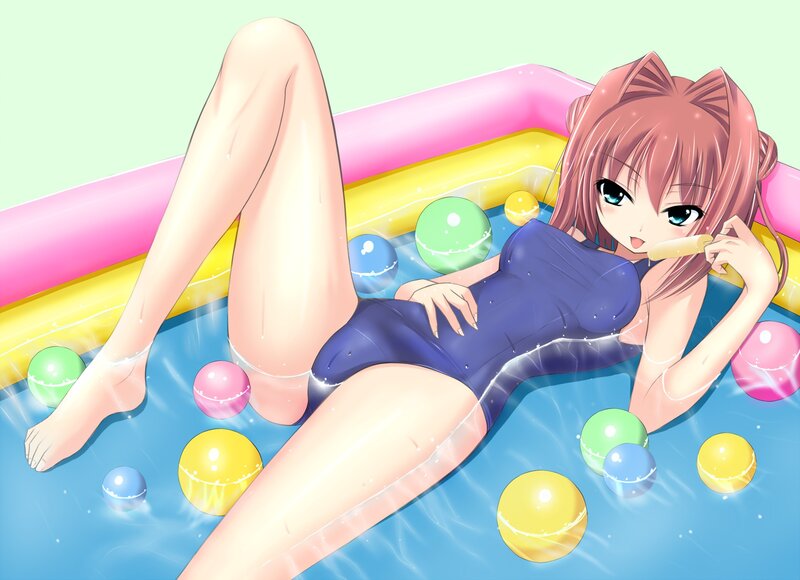 Anime girl in inflatable pool