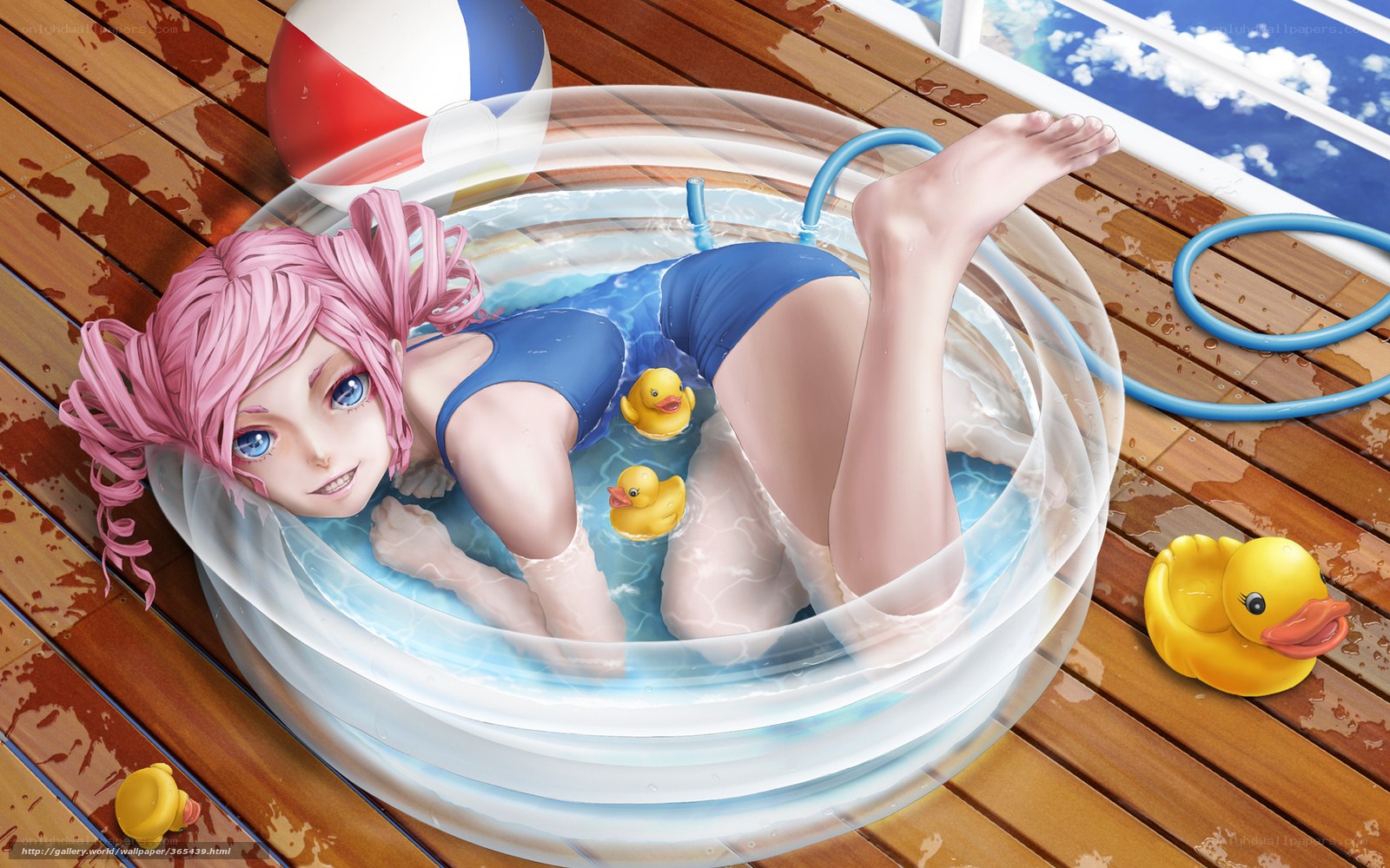 Anime girl in inflatable pool