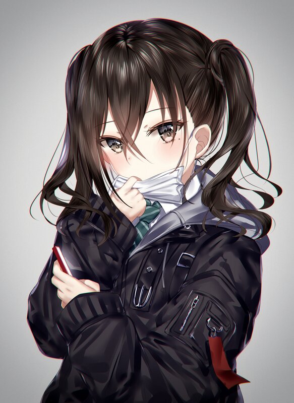 Anime Girl in Jacket — Black, Neutral
