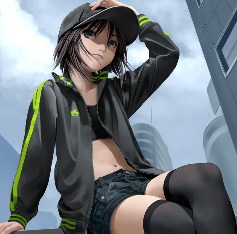Anime Girl in Jacket — Black