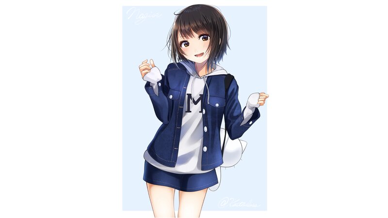 Anime Girl in Jacket — Blue, Cheerful